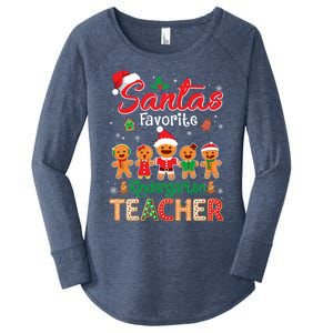 Santa's Favorite Kindergarten Teacher Cookie Hat Christmas Funny Gift Women's Perfect Tri Tunic Long Sleeve Shirt