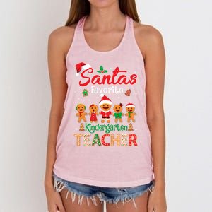 Santa's Favorite Kindergarten Teacher Cookie Hat Christmas Funny Gift Women's Knotted Racerback Tank