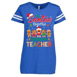 Santa's Favorite Kindergarten Teacher Cookie Hat Christmas Funny Gift Enza Ladies Jersey Football T-Shirt