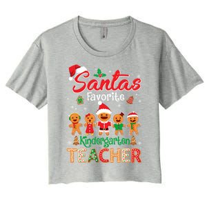 Santa's Favorite Kindergarten Teacher Cookie Hat Christmas Funny Gift Women's Crop Top Tee