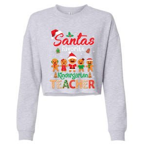 Santa's Favorite Kindergarten Teacher Cookie Hat Christmas Funny Gift Cropped Pullover Crew