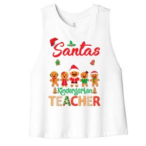 Santa's Favorite Kindergarten Teacher Cookie Hat Christmas Funny Gift Women's Racerback Cropped Tank