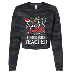 SantaS Favorite Kindergarten Teacher Xmas Party Cropped Pullover Crew