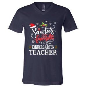 SantaS Favorite Kindergarten Teacher Xmas Party V-Neck T-Shirt