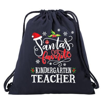 SantaS Favorite Kindergarten Teacher Xmas Party Drawstring Bag