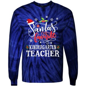 SantaS Favorite Kindergarten Teacher Xmas Party Tie-Dye Long Sleeve Shirt