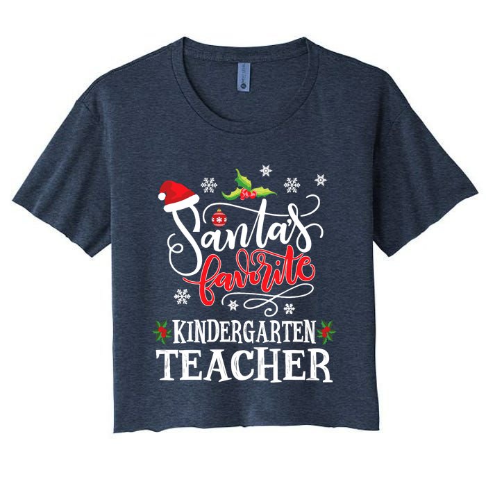 SantaS Favorite Kindergarten Teacher Xmas Party Women's Crop Top Tee