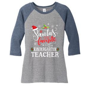 SantaS Favorite Kindergarten Teacher Xmas Party Women's Tri-Blend 3/4-Sleeve Raglan Shirt