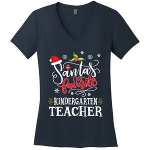 SantaS Favorite Kindergarten Teacher Xmas Party Women's V-Neck T-Shirt