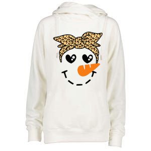 Snowman Face Leopard Headband Christmas Xmas Party Womens Funnel Neck Pullover Hood