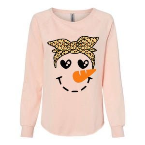 Snowman Face Leopard Headband Christmas Xmas Party Womens California Wash Sweatshirt