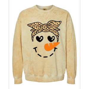 Snowman Face Leopard Headband Christmas Xmas Party Colorblast Crewneck Sweatshirt