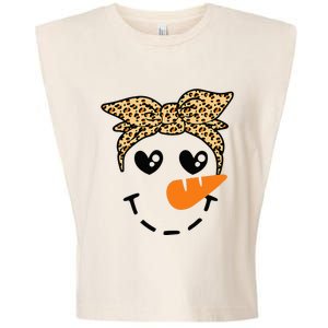 Snowman Face Leopard Headband Christmas Xmas Party Garment-Dyed Women's Muscle Tee