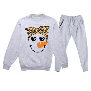 Snowman Face Leopard Headband Christmas Xmas Party Premium Crewneck Sweatsuit Set