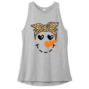 Snowman Face Leopard Headband Christmas Xmas Party Ladies PosiCharge Tri-Blend Wicking Tank