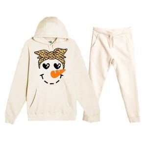 Snowman Face Leopard Headband Christmas Xmas Party Premium Hooded Sweatsuit Set