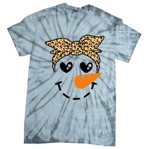 Snowman Face Leopard Headband Christmas Xmas Party Tie-Dye T-Shirt