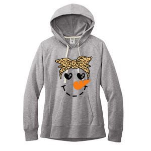 Snowman Face Leopard Headband Christmas Xmas Party Women's Fleece Hoodie