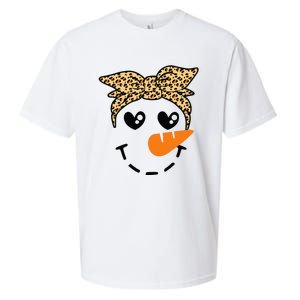 Snowman Face Leopard Headband Christmas Xmas Party Sueded Cloud Jersey T-Shirt