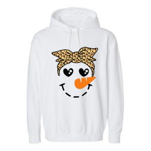 Snowman Face Leopard Headband Christmas Xmas Party Garment-Dyed Fleece Hoodie