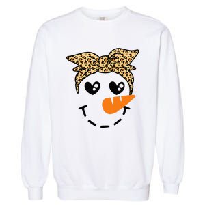 Snowman Face Leopard Headband Christmas Xmas Party Garment-Dyed Sweatshirt