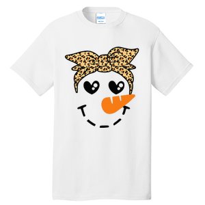 Snowman Face Leopard Headband Christmas Xmas Party Tall T-Shirt