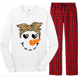 Snowman Face Leopard Headband Christmas Xmas Party Long Sleeve Pajama Set