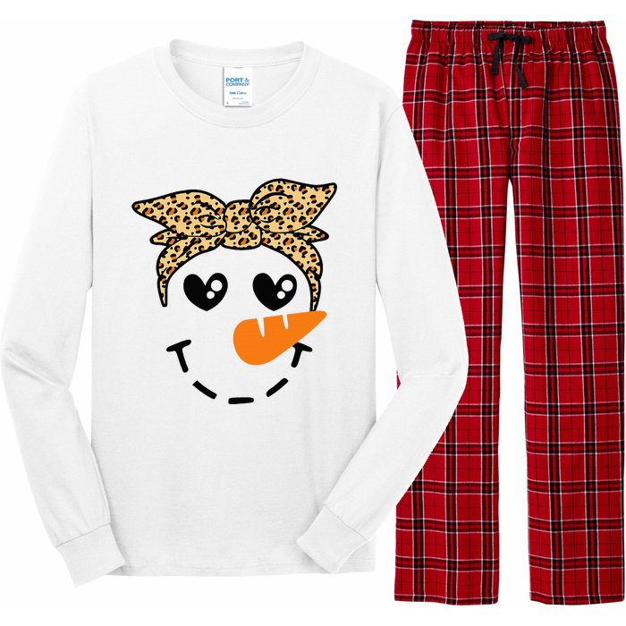 Snowman Face Leopard Headband Christmas Xmas Party Long Sleeve Pajama Set