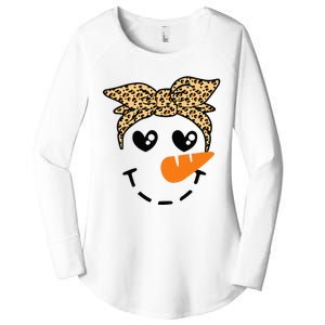 Snowman Face Leopard Headband Christmas Xmas Party Women's Perfect Tri Tunic Long Sleeve Shirt