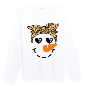 Snowman Face Leopard Headband Christmas Xmas Party Premium Crewneck Sweatshirt