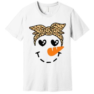 Snowman Face Leopard Headband Christmas Xmas Party Premium T-Shirt