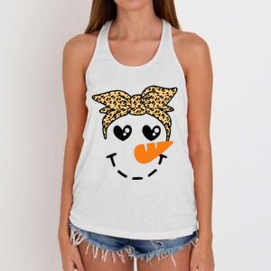 Snowman Face Leopard Headband Christmas Xmas Party Women's Knotted Racerback Tank