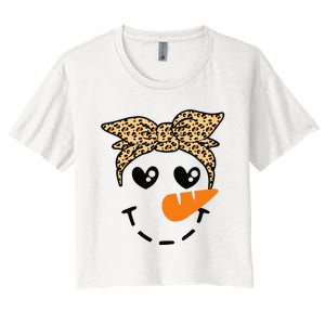 Snowman Face Leopard Headband Christmas Xmas Party Women's Crop Top Tee