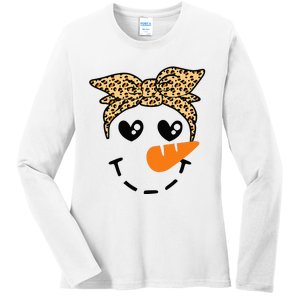 Snowman Face Leopard Headband Christmas Xmas Party Ladies Long Sleeve Shirt