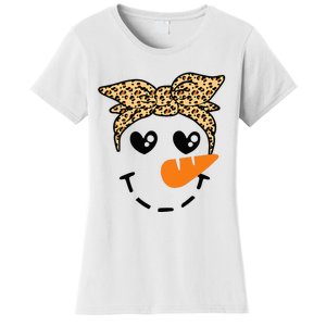 Snowman Face Leopard Headband Christmas Xmas Party Women's T-Shirt