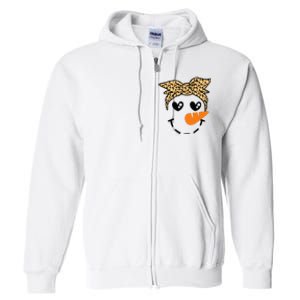 Snowman Face Leopard Headband Christmas Xmas Party Full Zip Hoodie