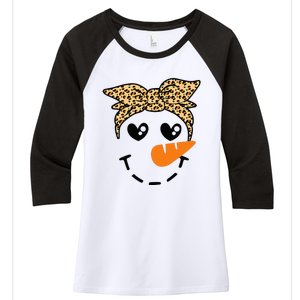 Snowman Face Leopard Headband Christmas Xmas Party Women's Tri-Blend 3/4-Sleeve Raglan Shirt