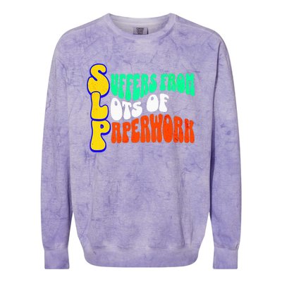 Suffers From Lots Of Paperwork Funny Slp Colorblast Crewneck Sweatshirt