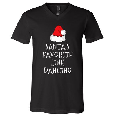 SantaS Favorite Line Dancer Funny Hat Christmas Dancing V-Neck T-Shirt