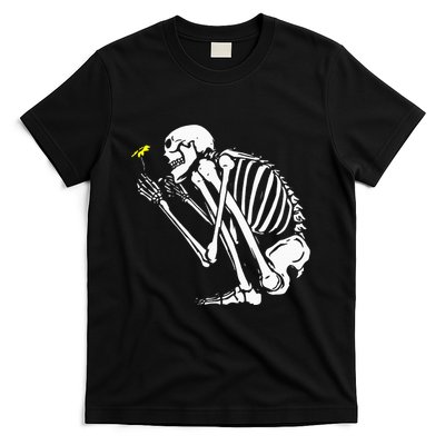 Skeleton Flower Lazy Halloween Costume Cool Bones Skull T-Shirt