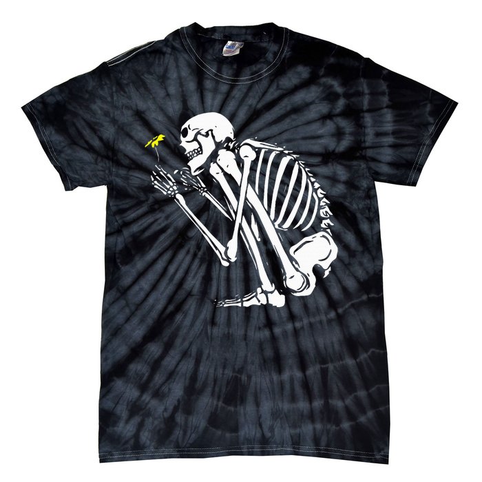 Skeleton Flower Lazy Halloween Costume Cool Bones Skull Tie-Dye T-Shirt