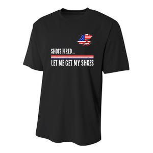 Shots Fired Let Me Get My Shoes Youth Performance Sprint T-Shirt