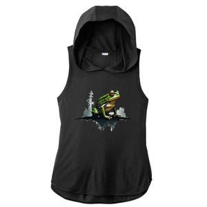 Scenic Forest Landscape With Frog Nature Inspired Ladies PosiCharge Tri-Blend Wicking Draft Hoodie Tank