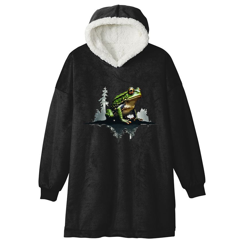 Scenic Forest Landscape With Frog Nature Inspired Hooded Wearable Blanket