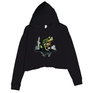 Scenic Forest Landscape With Frog Nature Inspired Crop Fleece Hoodie