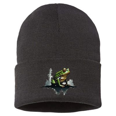 Scenic Forest Landscape With Frog Nature Inspired Sustainable Knit Beanie