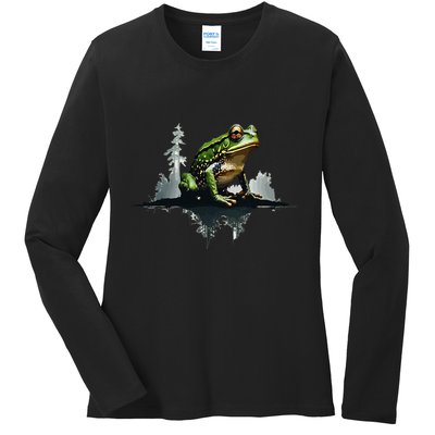 Scenic Forest Landscape With Frog Nature Inspired Ladies Long Sleeve Shirt
