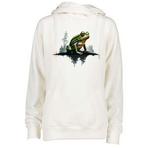 Scenic Forest Landscape With Frog Nature Inspired Womens Funnel Neck Pullover Hood