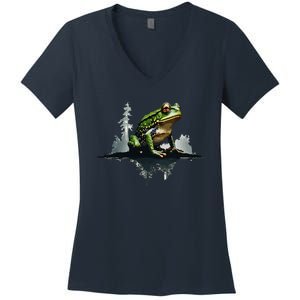 Scenic Forest Landscape With Frog Nature Inspired Women's V-Neck T-Shirt