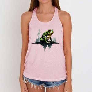 Scenic Forest Landscape With Frog Nature Inspired Women's Knotted Racerback Tank